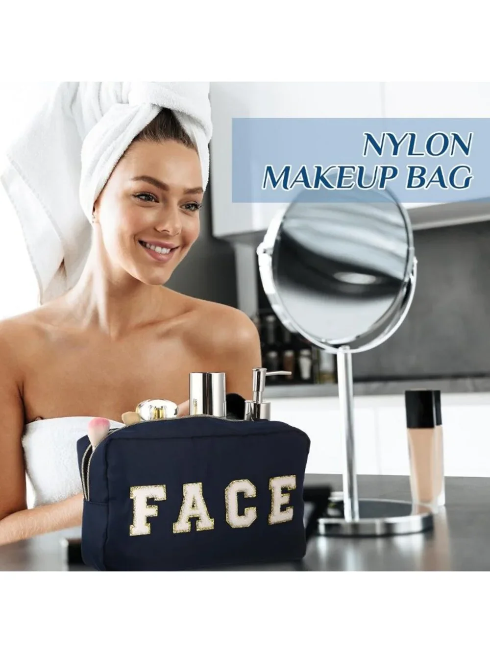 Chic Chenille Makeup Bags Set - Nylon Cosmetic Pouches with Zipper for Travel